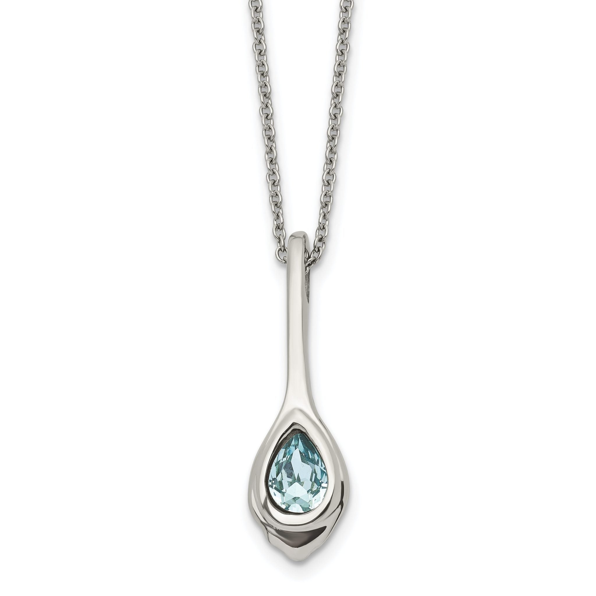 Chisel Stainless Steel Polished Blue Glass Teardrop Pendant on a 17.75 inch Cable Chain with a 2 inch Extension Necklace Main image