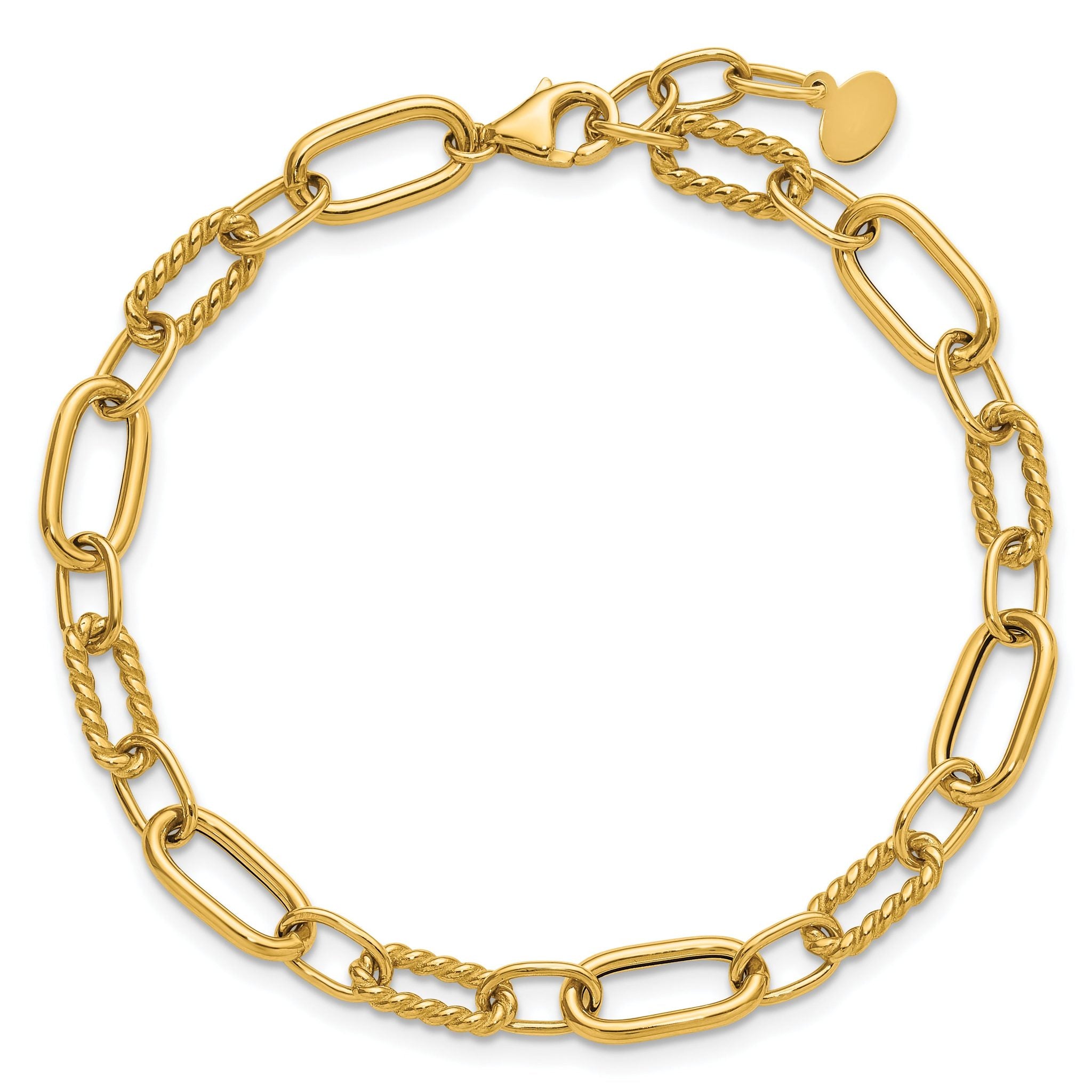 14K Polished and Twisted Fancy Link w/.5in ext. Bracelet