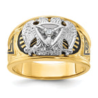 14k Two-tone Men's Polished and Textured with Black Enamel and Diamond 32nd Degree Scottish Rite Mas