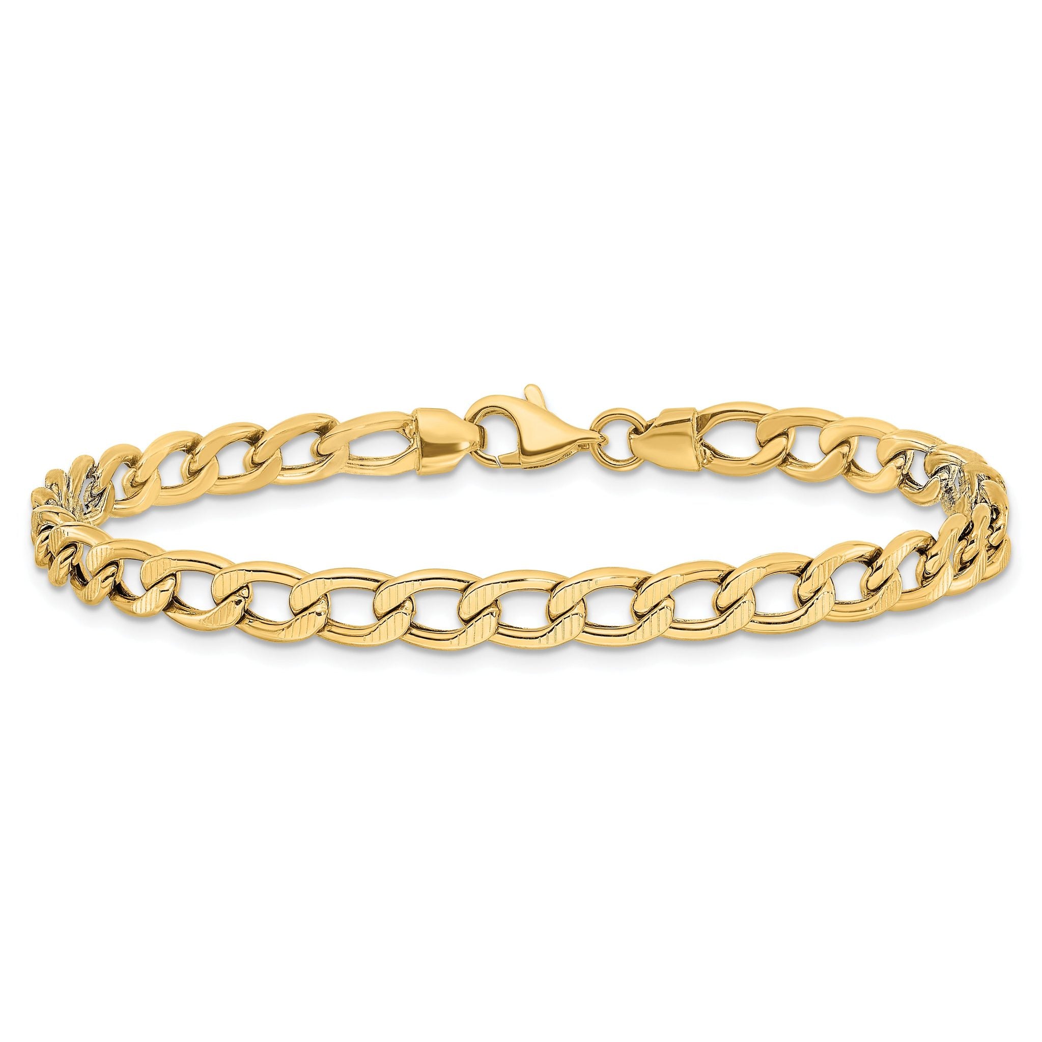 14K Polished and Textured Link Bracelet