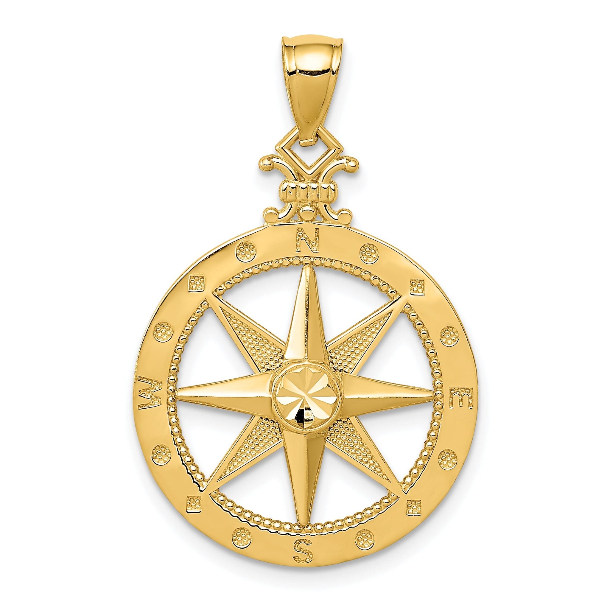 14K Gold Diamond-Cut Compass Pendant for Men with Polished Finish Main image