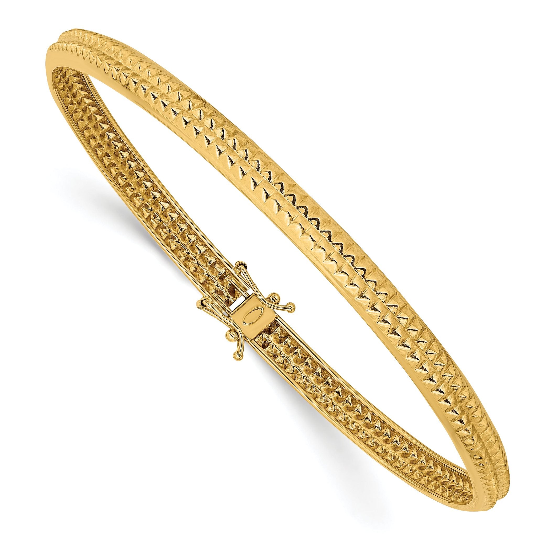 14K Yellow Gold Flexible Textured Bangle with Safety Clasp