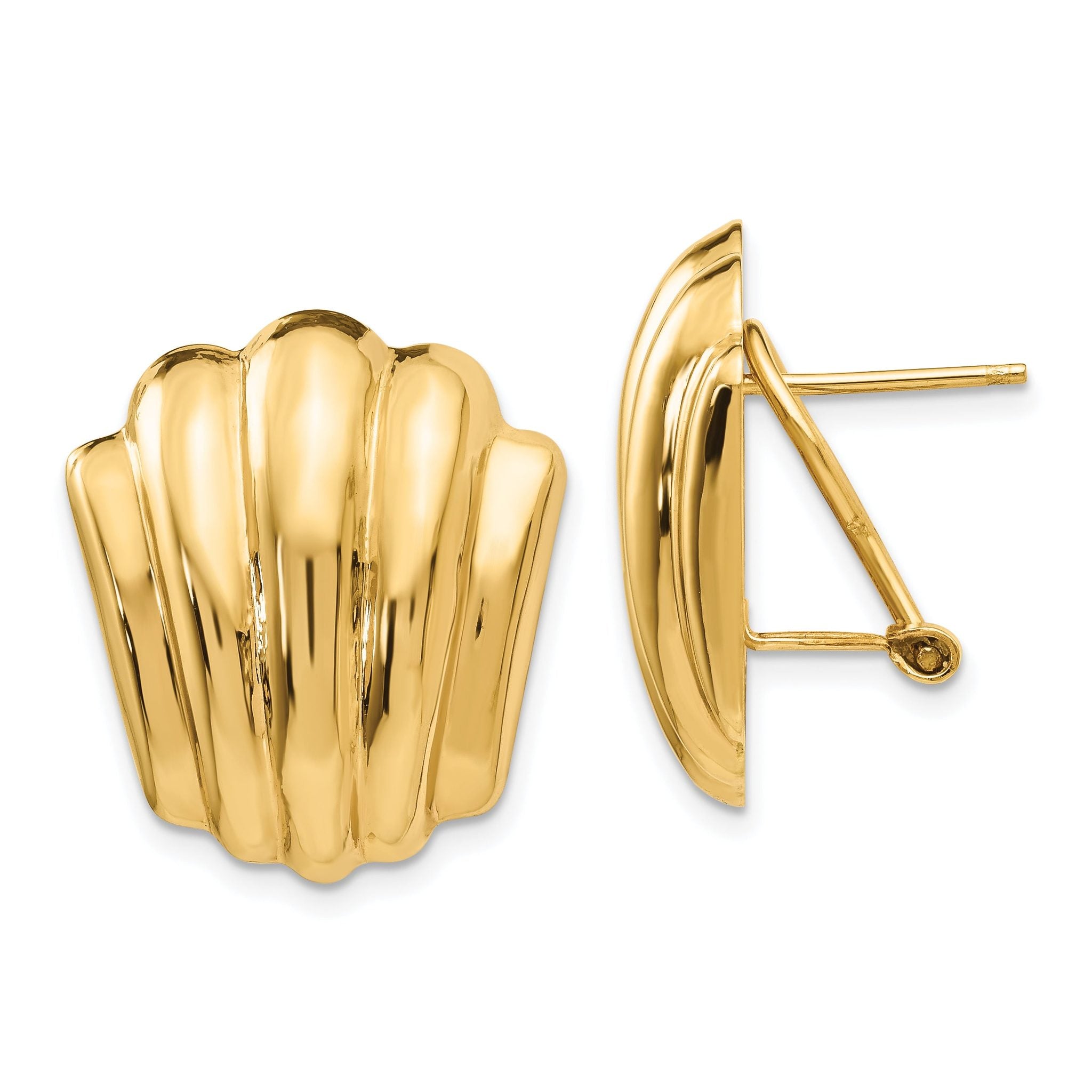 14K Gold Polished Button Earrings with Omega Back Clip Main image