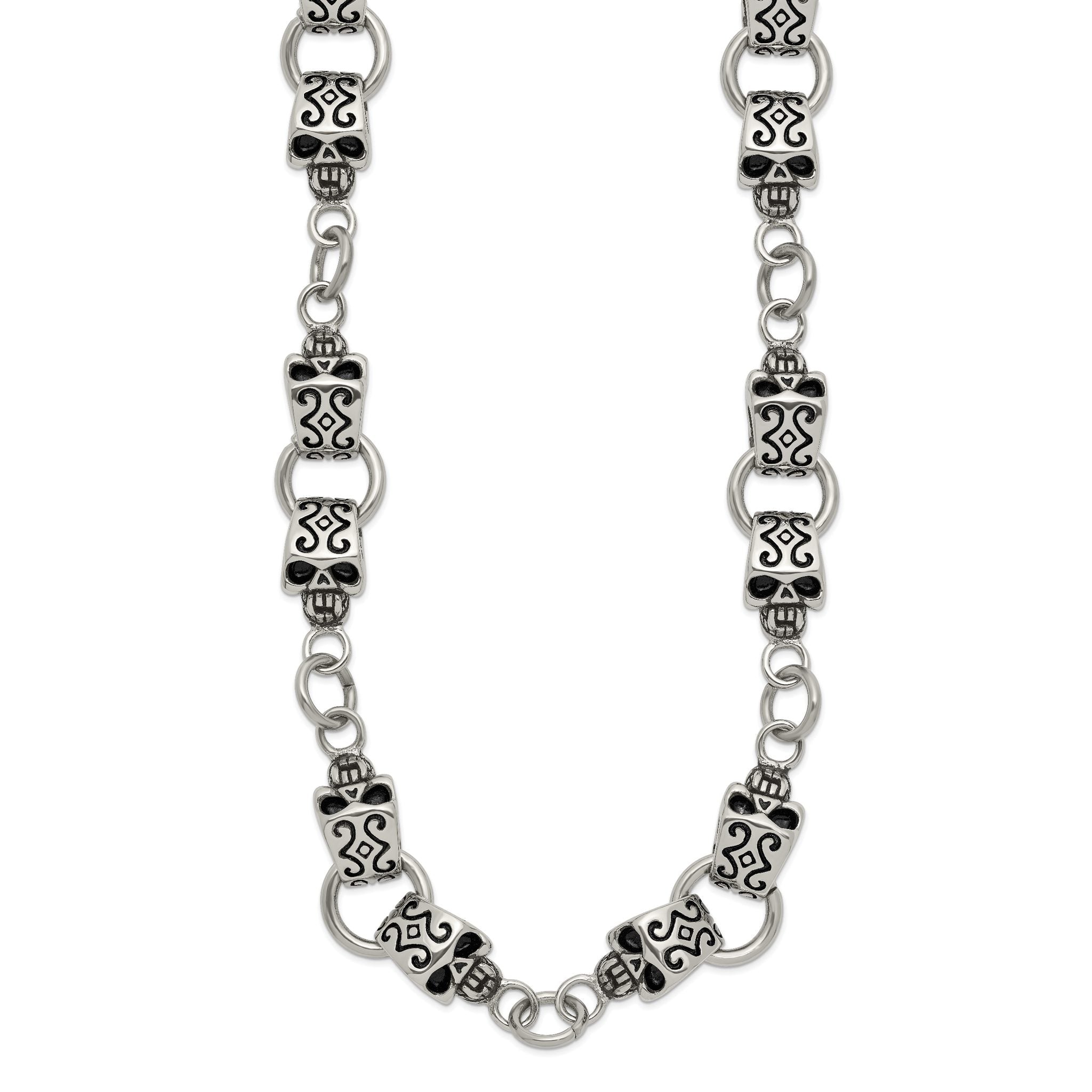Chisel Stainless Steel Antiqued and Polished Skull 24 inch Necklace Secondary image