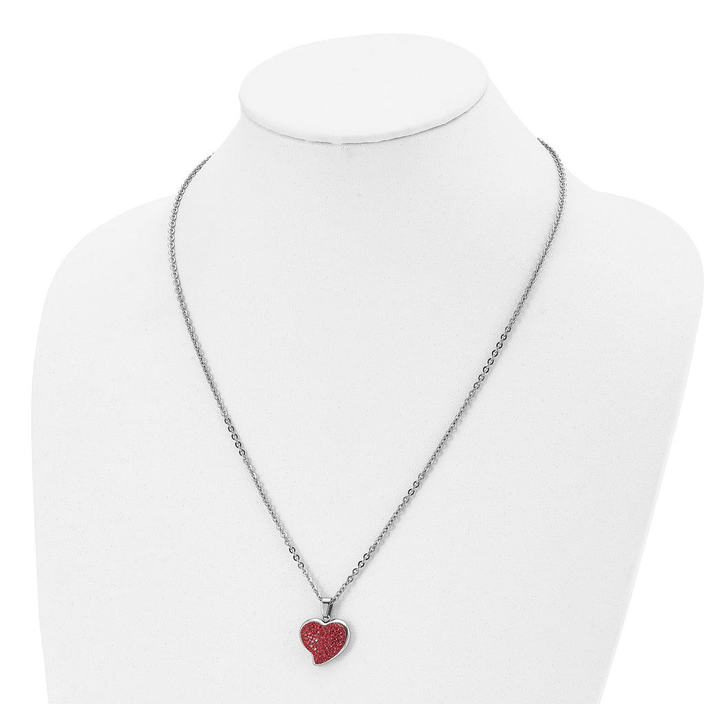 Chisel Stainless Steel Polished with Red Crystal Heart Pendant on a 22 inch Cable Chain Necklace