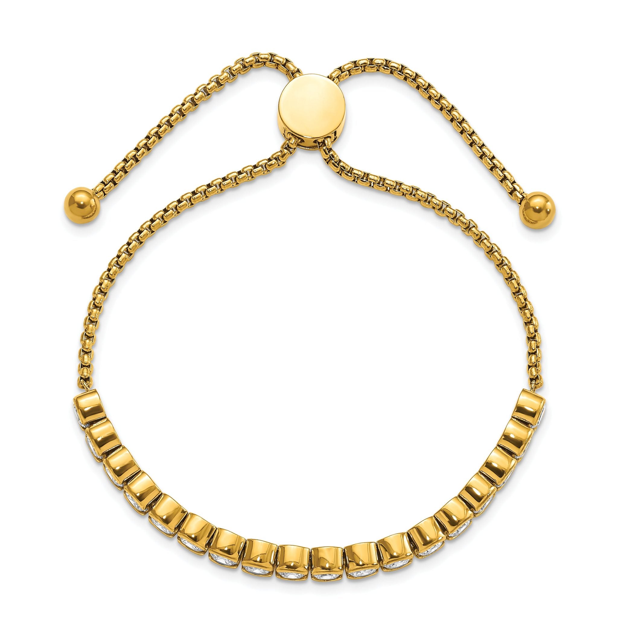 Stainless Steel Polished Yellow IP-plated with Round Cubic Zirconia Adjustable Bracelet for Women Secondary image