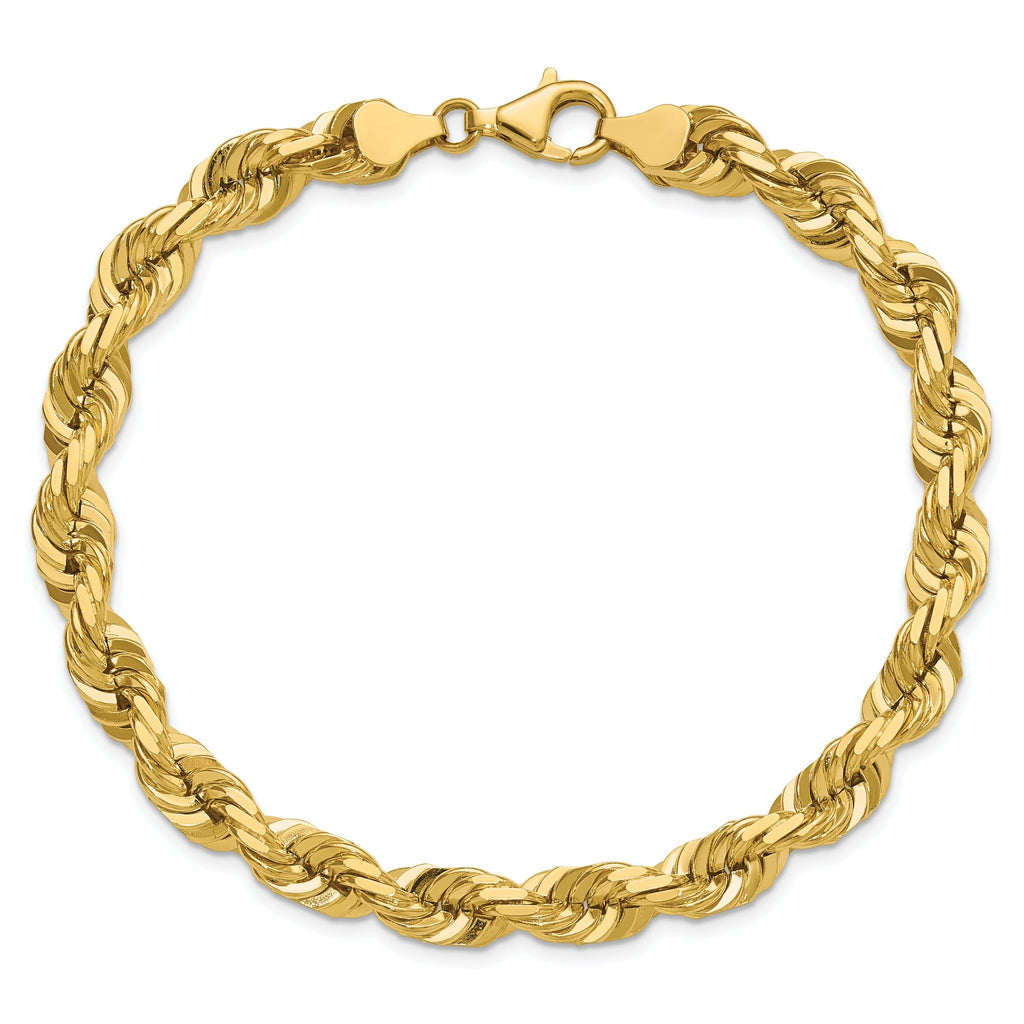14K 9 inch 7mm Diamond-cut Rope with Fancy Lobster Clasp Chain