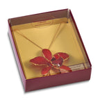 24K Gold-trim Lacquer Dipped Red Real Cattleya Orchid Slip-on Adjustable Gold-tone Necklace