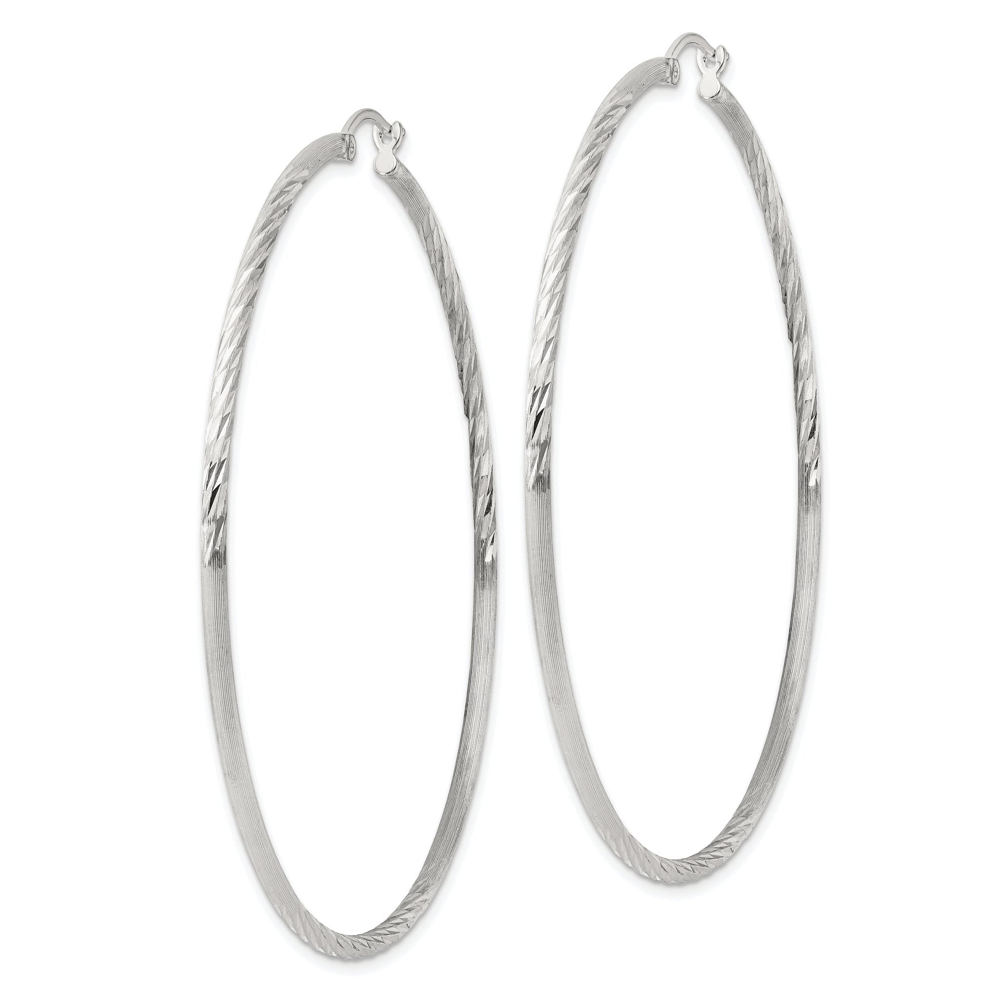 Sterling Silver 2mm Polished/Satin D/C Hoop Earrings Secondary image