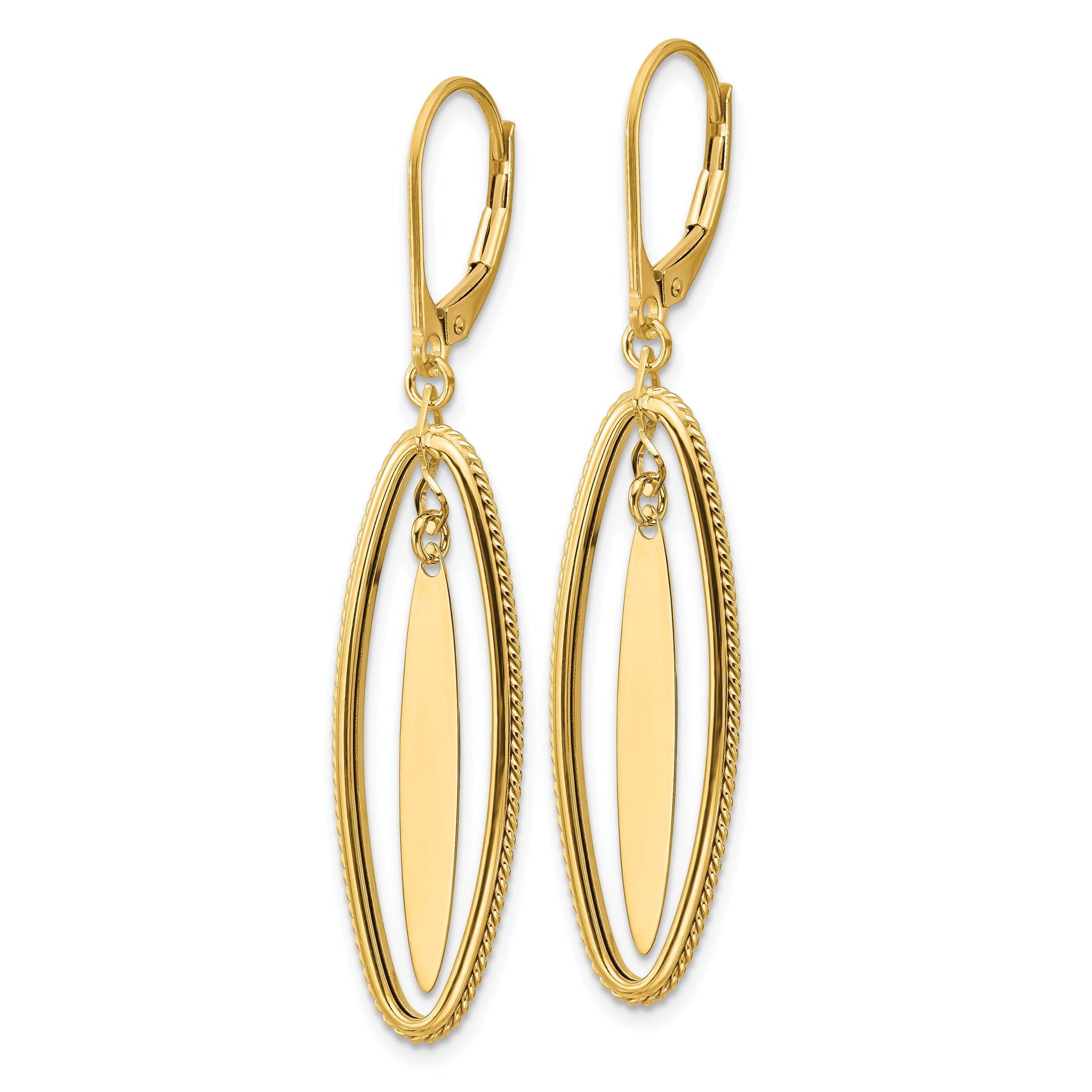 14K Polished and Textured Dangle Leverback Earrings Secondary image