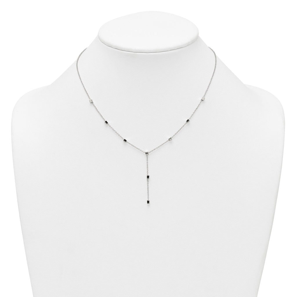 Sterling Silver Polished Cube Bead 16 inch Lariat Necklace