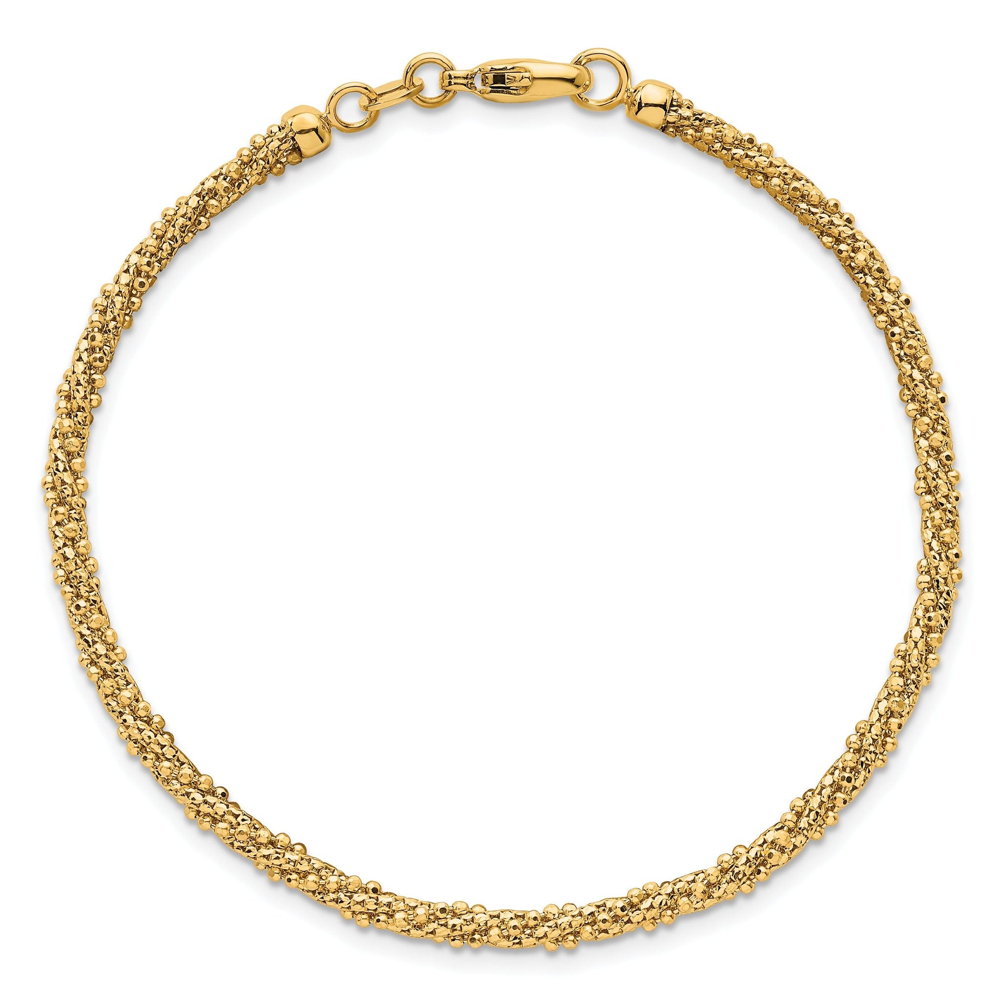 14k Polished and Textured 3mm Twisted Mesh Fancy Beaded 7.75 inch Bracelet