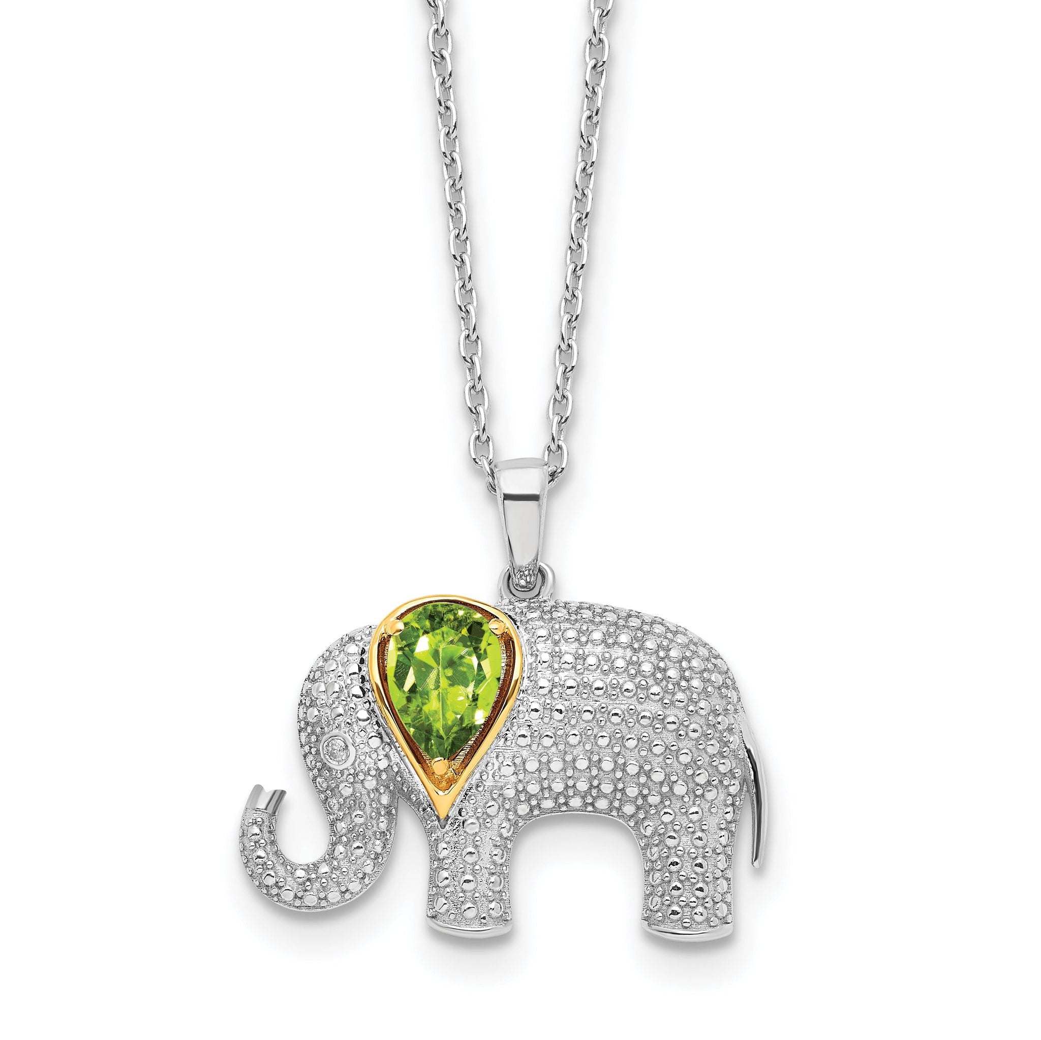 Sterling Silver/14k RH-pltd Peridot/Dia. Elephant 18in w/2in ext Necklace Main image