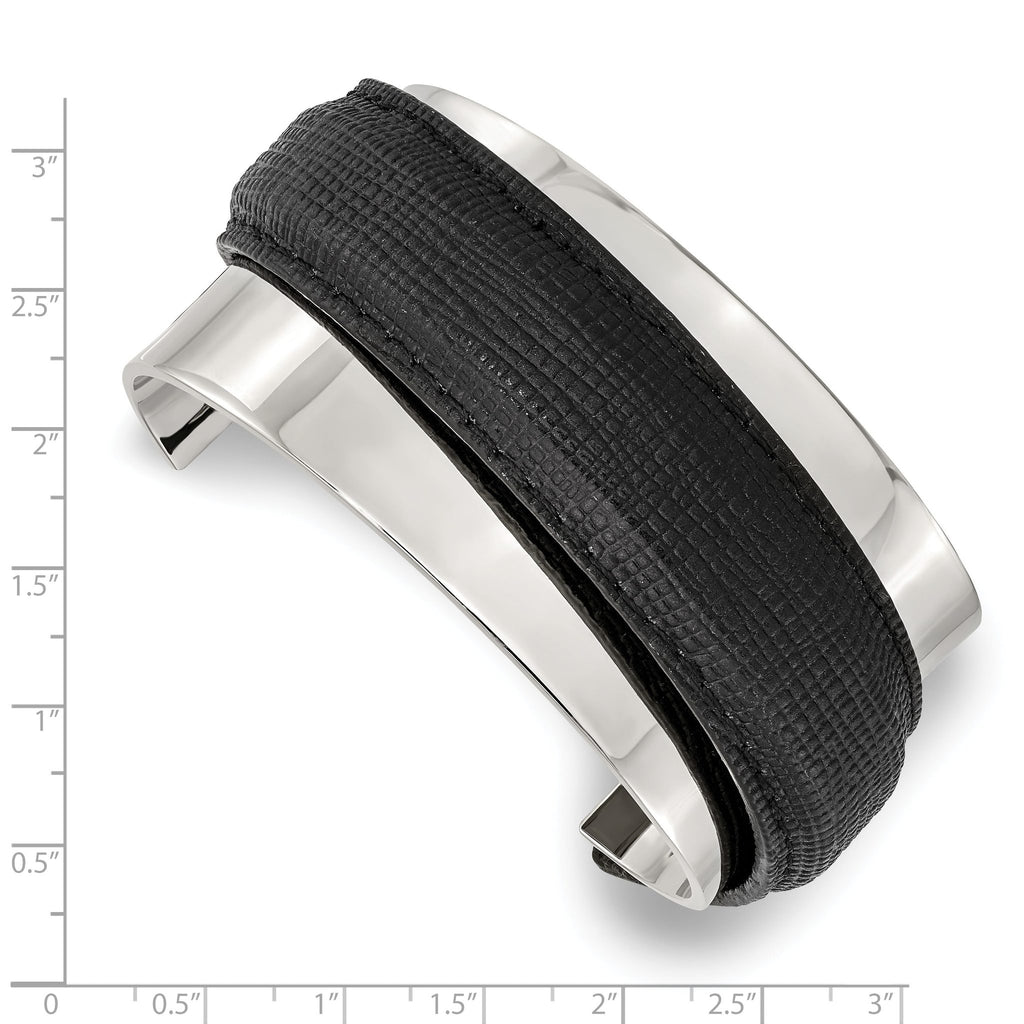 Stainless Steel Polished with Leather Cuff Bangle Bracelet for Women
