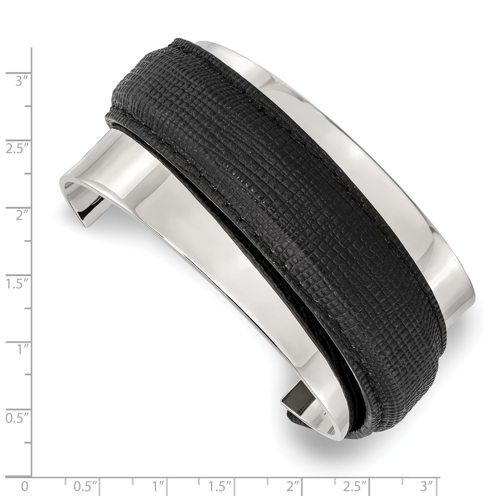 Stainless Steel Polished with Leather Cuff Bangle Bracelet for Women