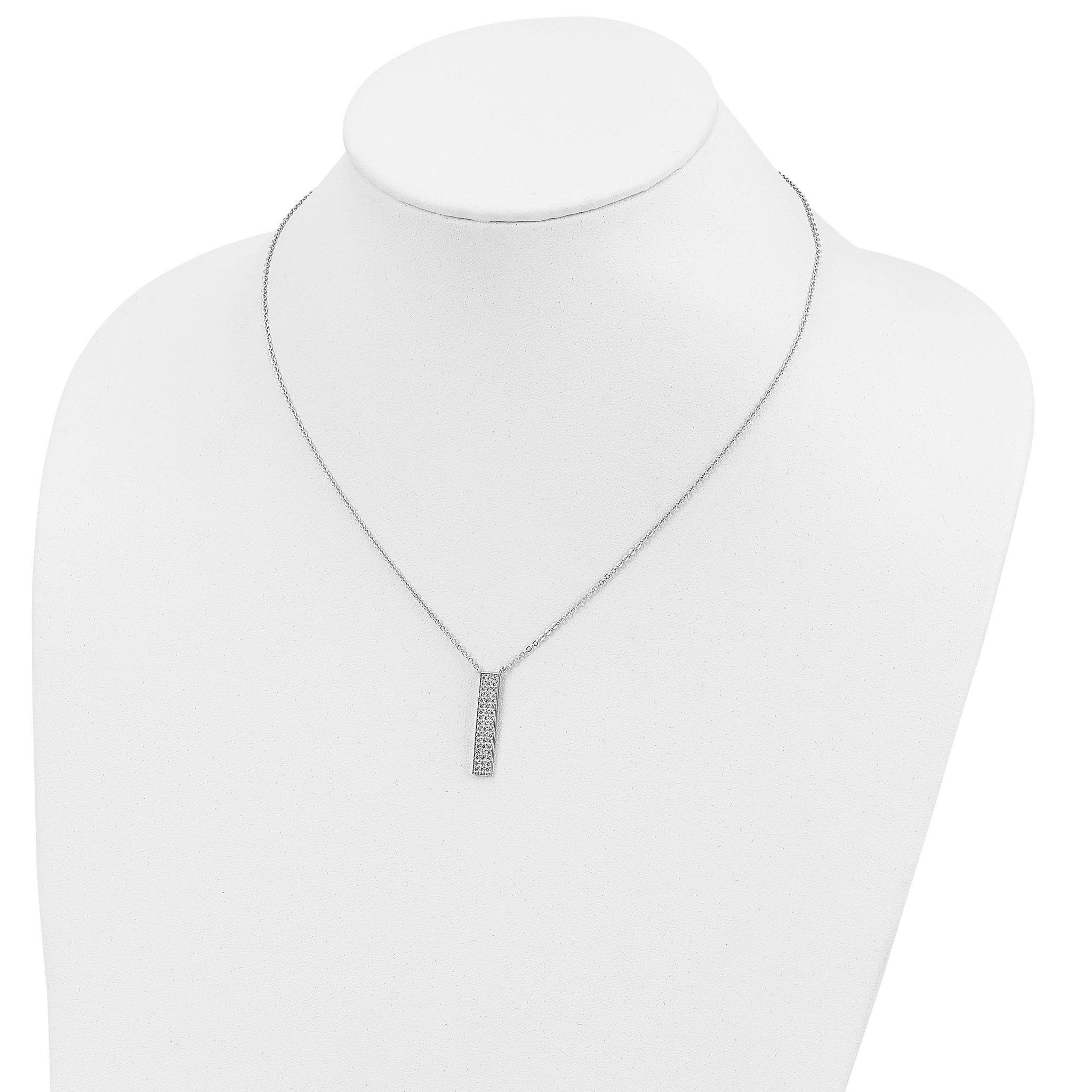 Sterling Silver Rhodium-plated CZ Dangle Bar Necklace
