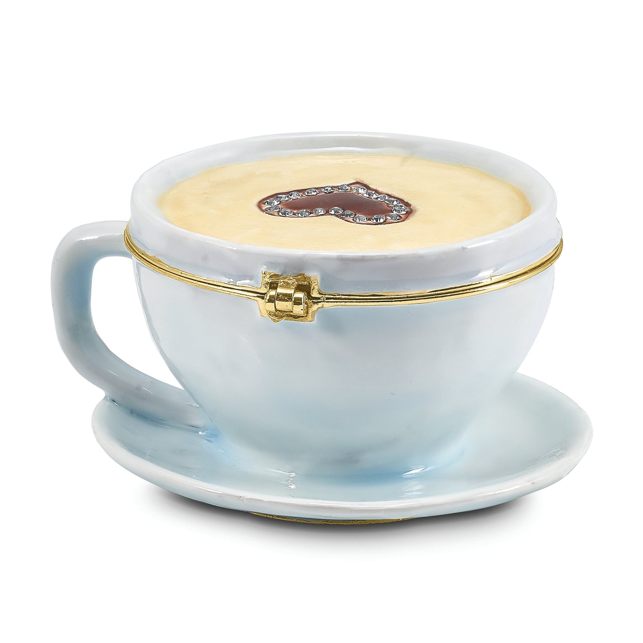Luxury Giftware Pewter Bejeweled Crystals Gold-tone Enameled CAFÂ Coffee Cup Trinket Box with Matching 18 Inch Necklace