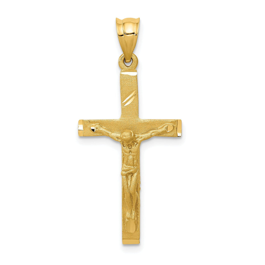 14K Gold Crucifix Pendant with Brushed Diamond-Cut Finish  Solid and Textured