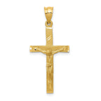 14K Gold Crucifix Pendant with Brushed Diamond-Cut Finish  Solid and Textured