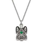 Sentimental Expressions Stainless Steel Green CZ May Birthstone Antiqued Angel Ash Holder 18 Inch Necklace