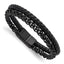 Stainless Steel Polished Black IP-plated Chain and Black Leather Bracelet for Men