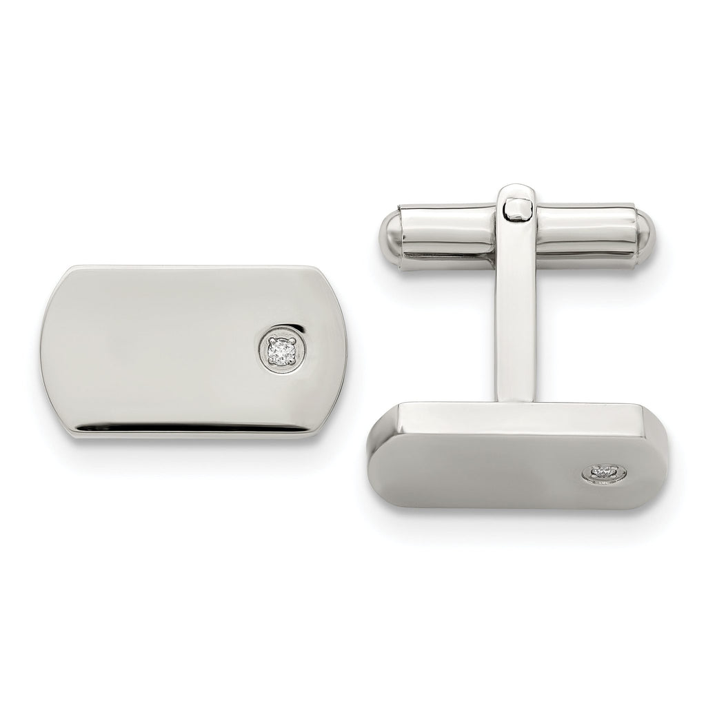 Stainless Steel Polished Diamond Cuff Links