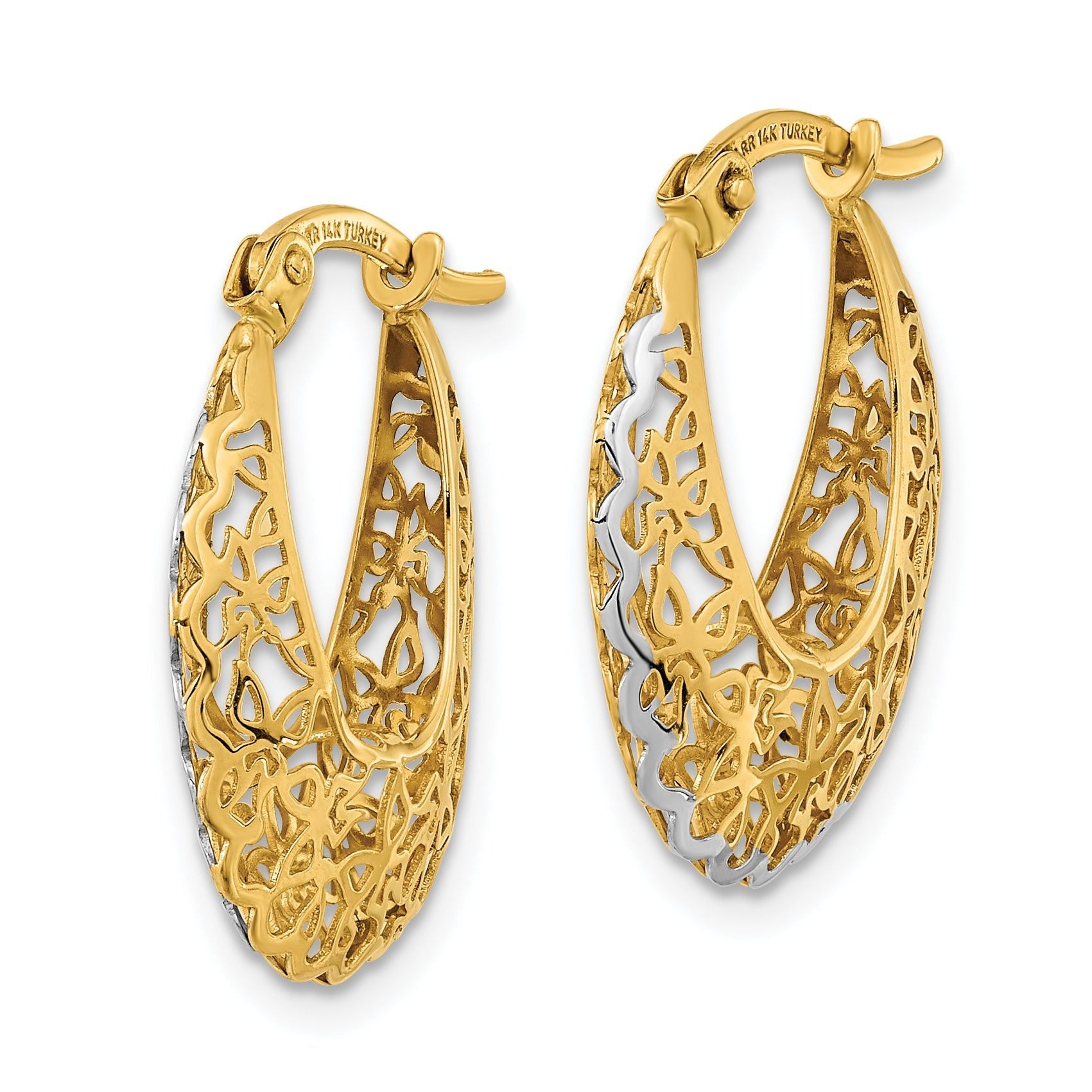 14k Rhodium-plated Polished Filigree Hoop Earrings Main image