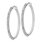 14K White Gold Crystal Hoop Earrings with Polished Rhodium Finish