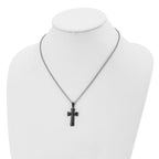 Black IP Pillow Cross Pendant Necklace in Stainless Steel