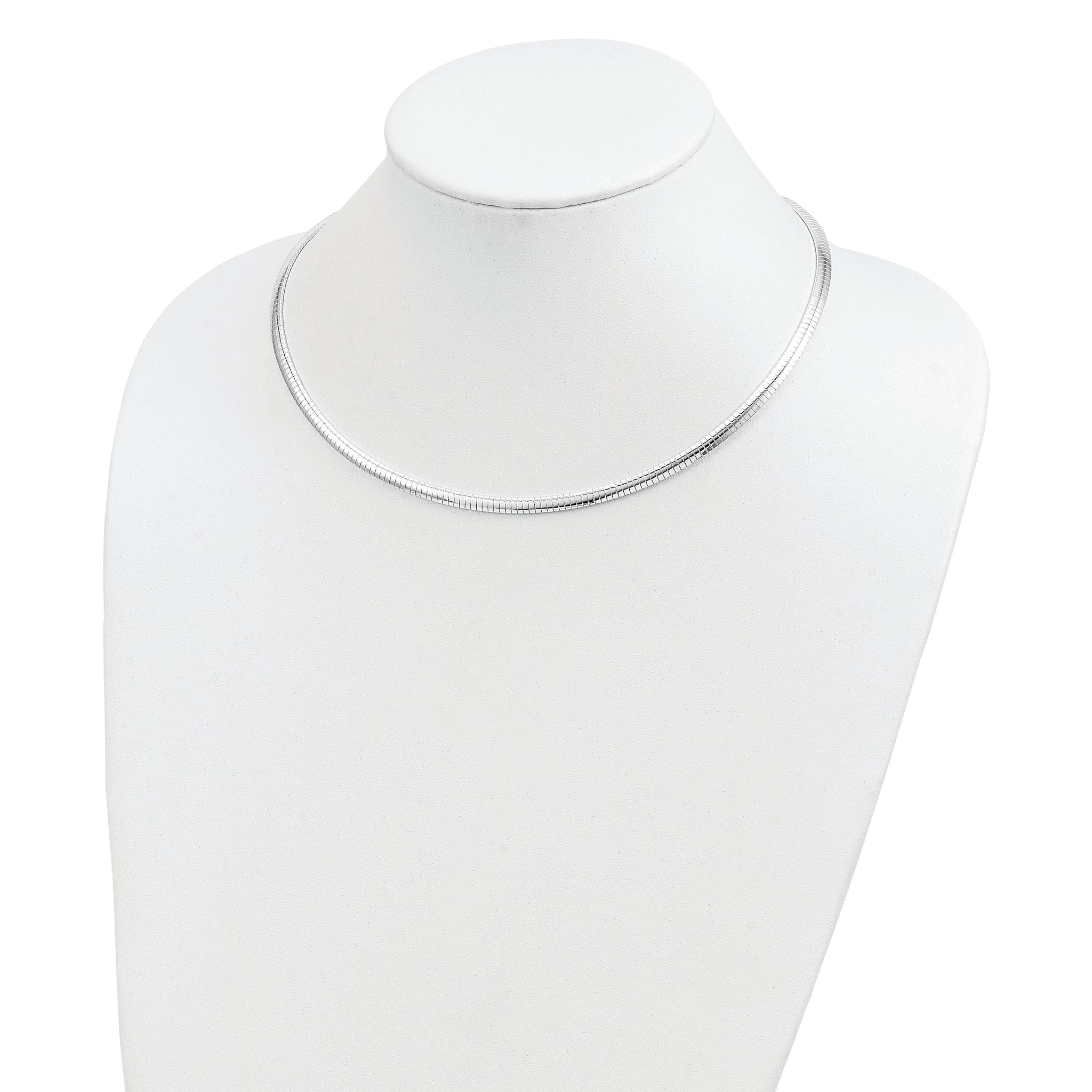 Sterling Silver 925 Omega Necklace, 18 Inch, 4mm Width, Polished Finish, Lobster Clasp