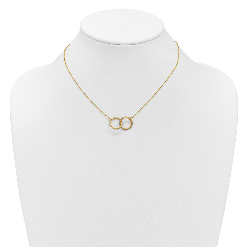 14KTT Pol/Texture/Dia-cut Circles w/ 2in Ext. Necklace