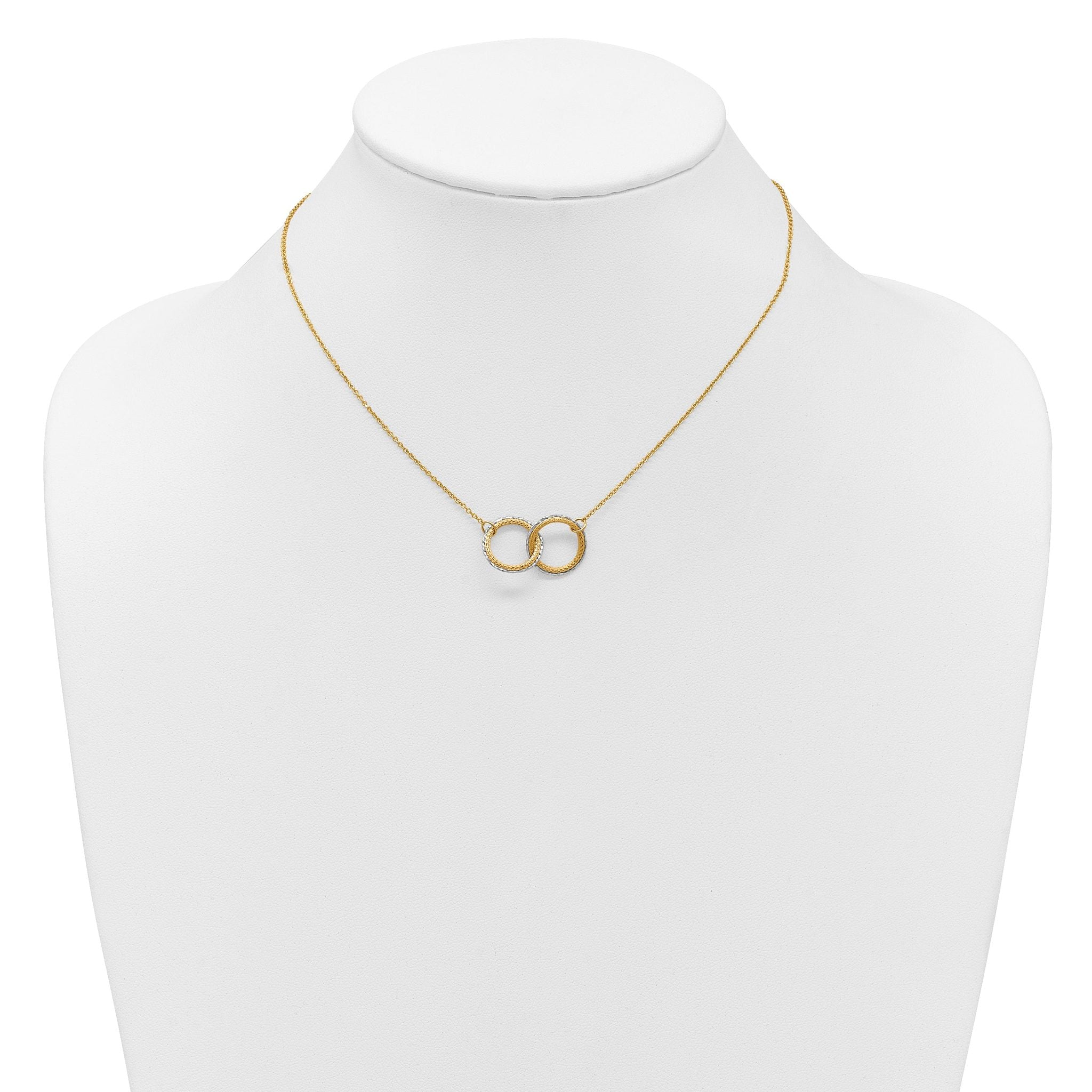14KTT Pol/Texture/Dia-cut Circles w/ 2in Ext. Necklace