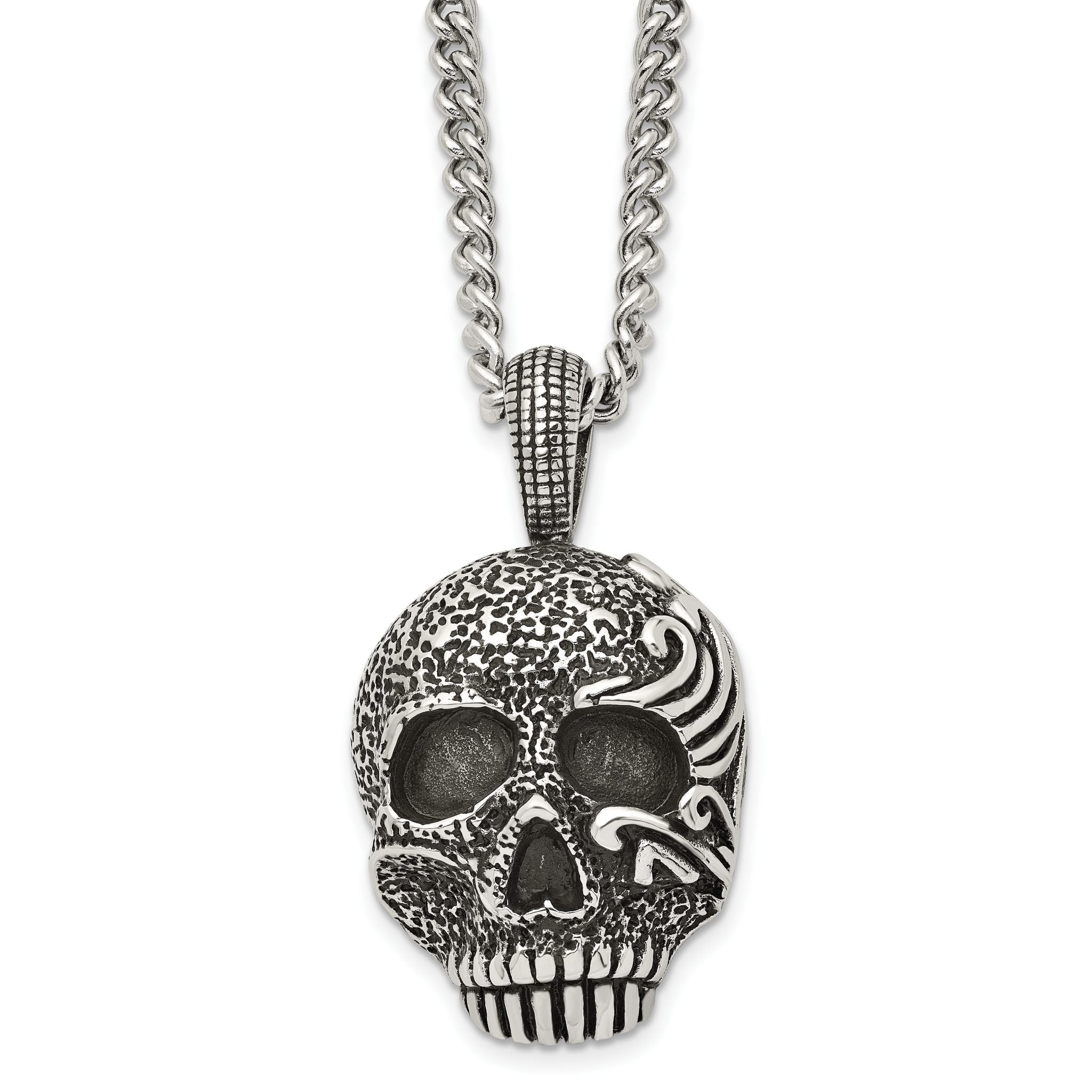 Sophia Jewelers Men's Antiqued Stainless Steel Skull Pendant Necklace Gift Ready Main image
