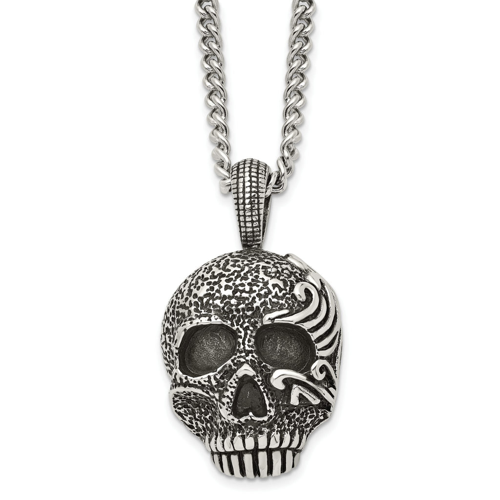 Sophia Jewelers Men's Antiqued Stainless Steel Skull Pendant Necklace Gift Ready