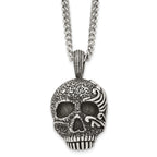 Sophia Jewelers Men's Antiqued Stainless Steel Skull Pendant Necklace Gift Ready