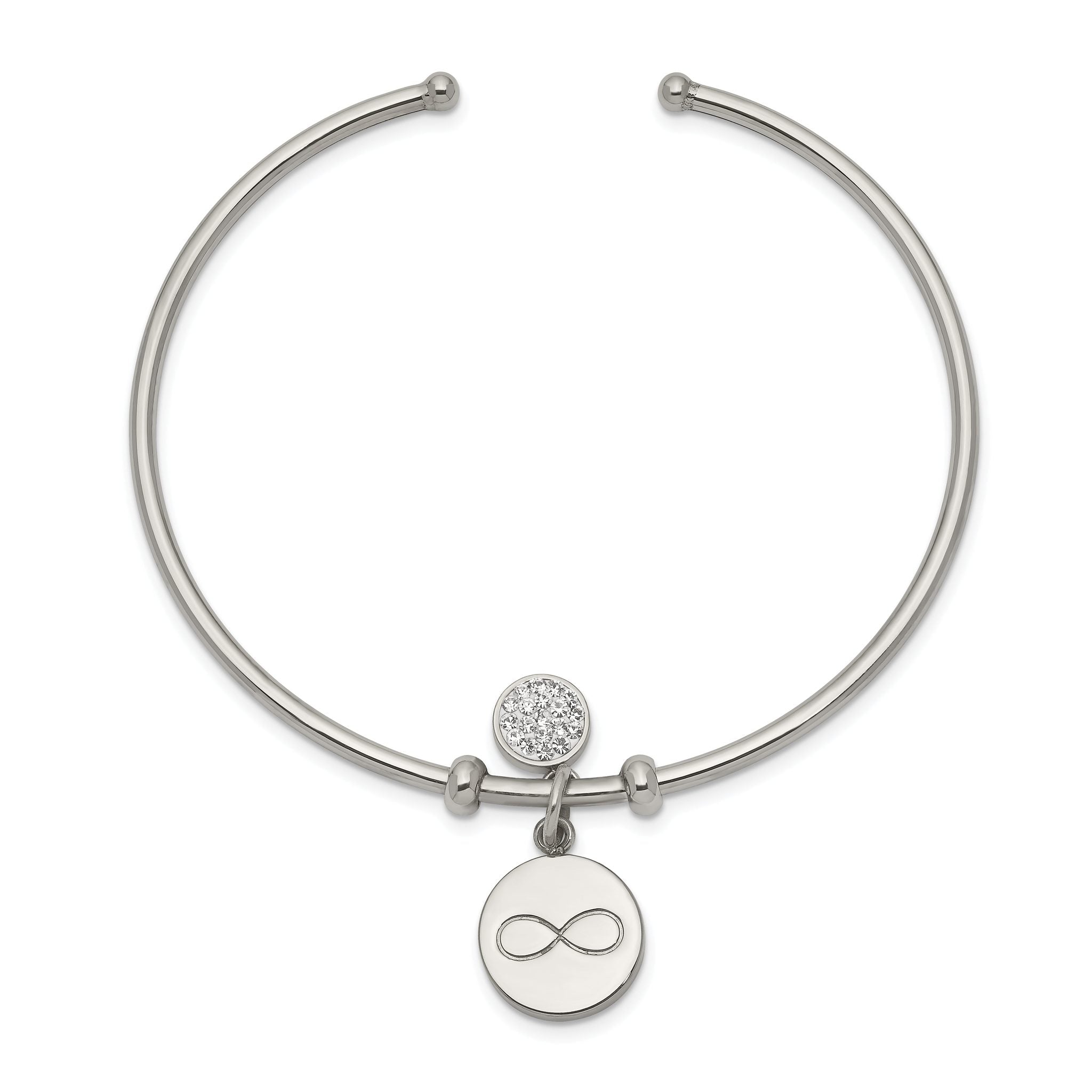 Stainless Steel Polished with Preciosa Crystal and Infinity Dangles Flexible Cuff Bangle Bracelet for Women Secondary image