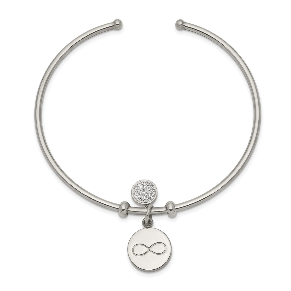 Stainless Steel Polished with Preciosa Crystal and Infinity Dangles Flexible Cuff Bangle Bracelet for Women