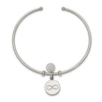 Stainless Steel Polished with Preciosa Crystal and Infinity Dangles Flexible Cuff Bangle Bracelet for Women