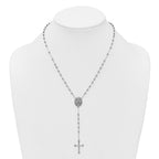 Sterling Silver Rhodium-plated CZ Diamond-cut Beaded 18 inch Rosary Necklace