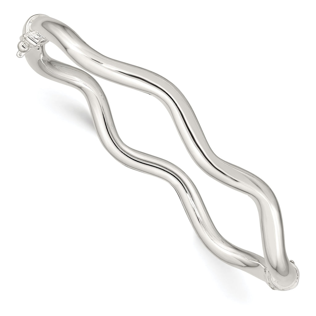 Sophia Jewelers Sterling Silver Hinged Bangle with Polished Wavy Design
