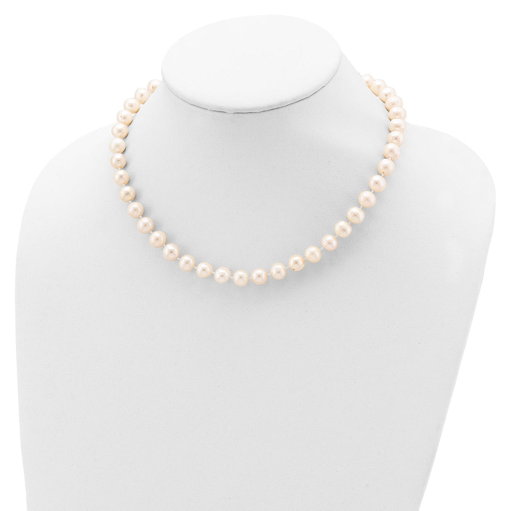 Sterling Silver Rhodium-plated 8-9mm White Near-Round Freshwater Cultured Pearl 16 inch Necklace