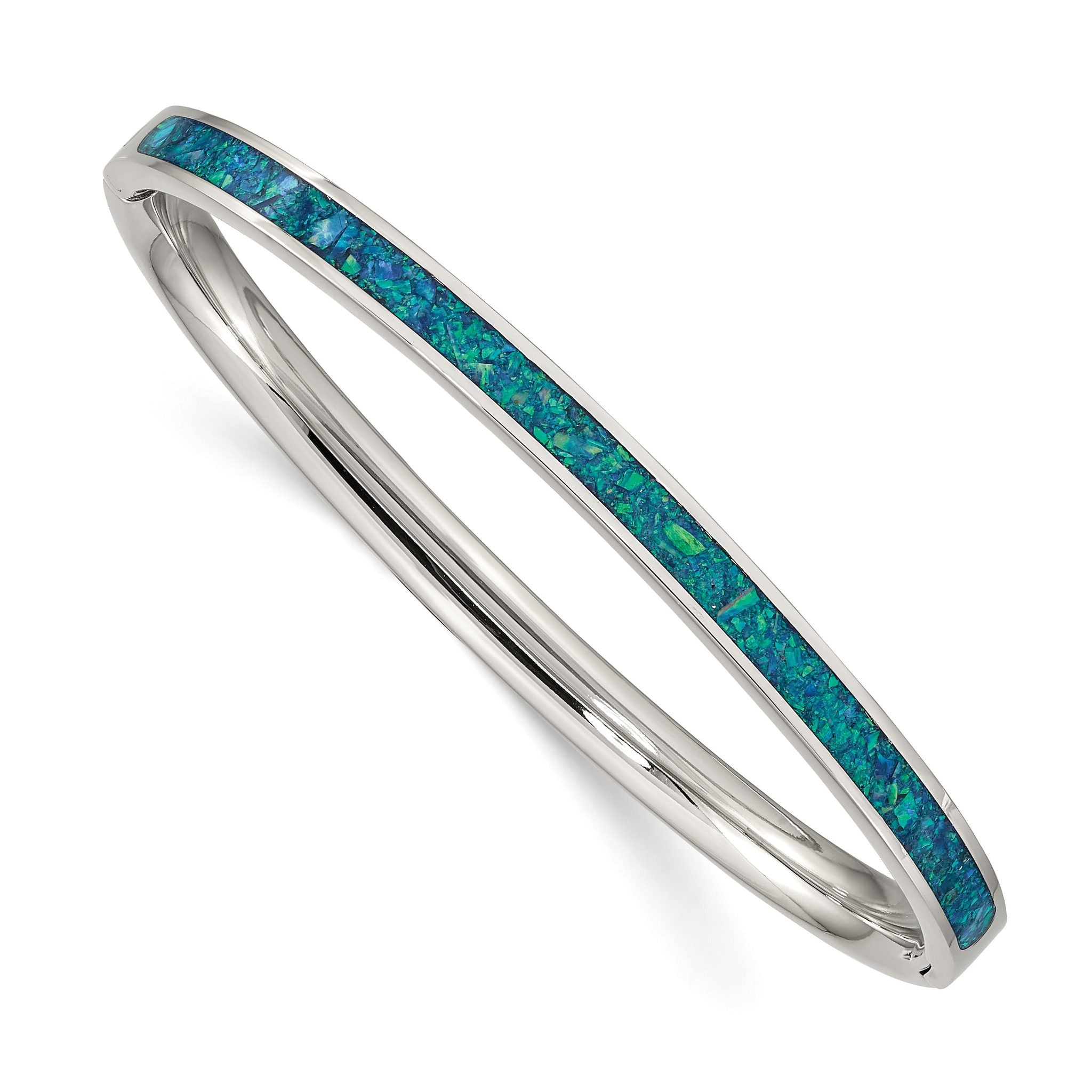 Stainless Steel Polished Imitation Opal 4.75mm Hinged Bangle Bracelet for Women Main image