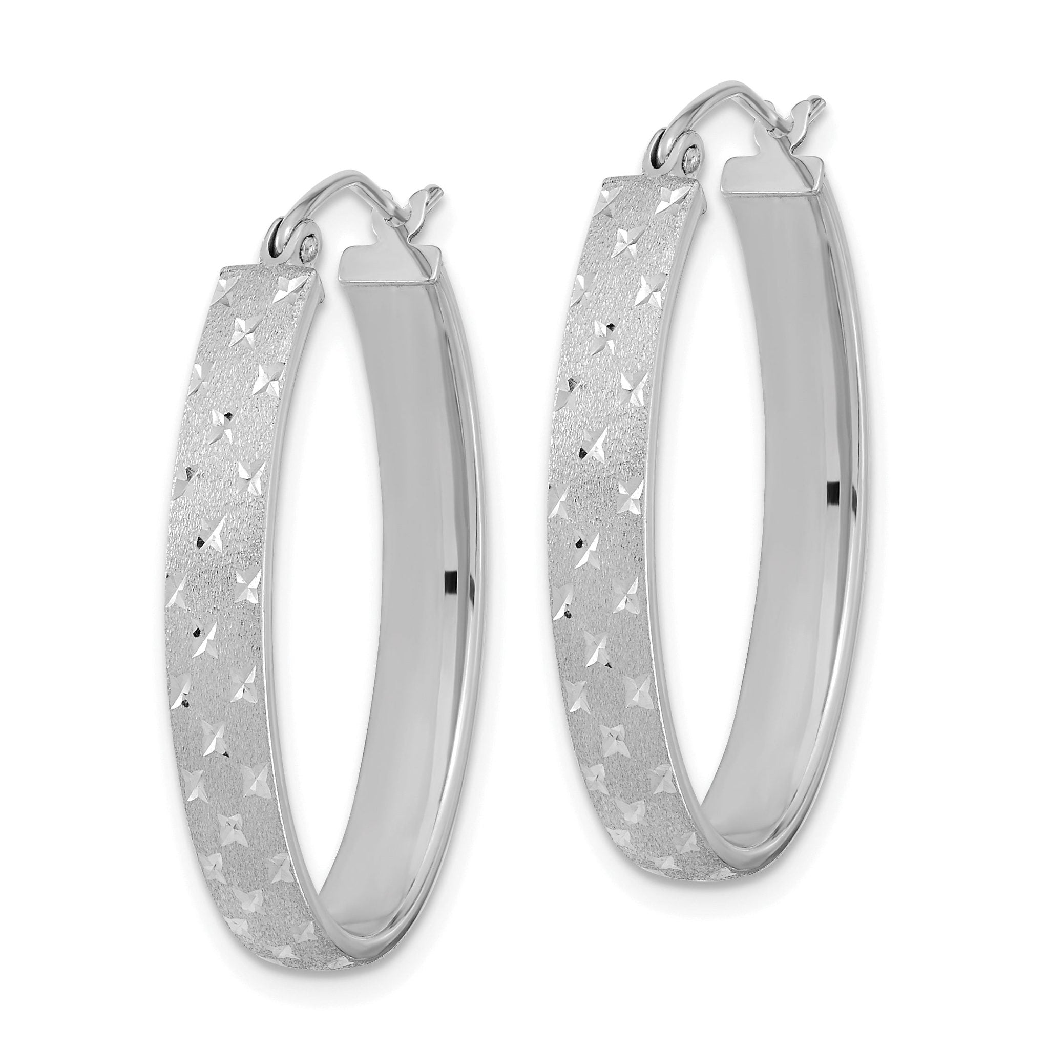 14k White Gold Polished Satin Diamond-cut Hoop Earrings Secondary image