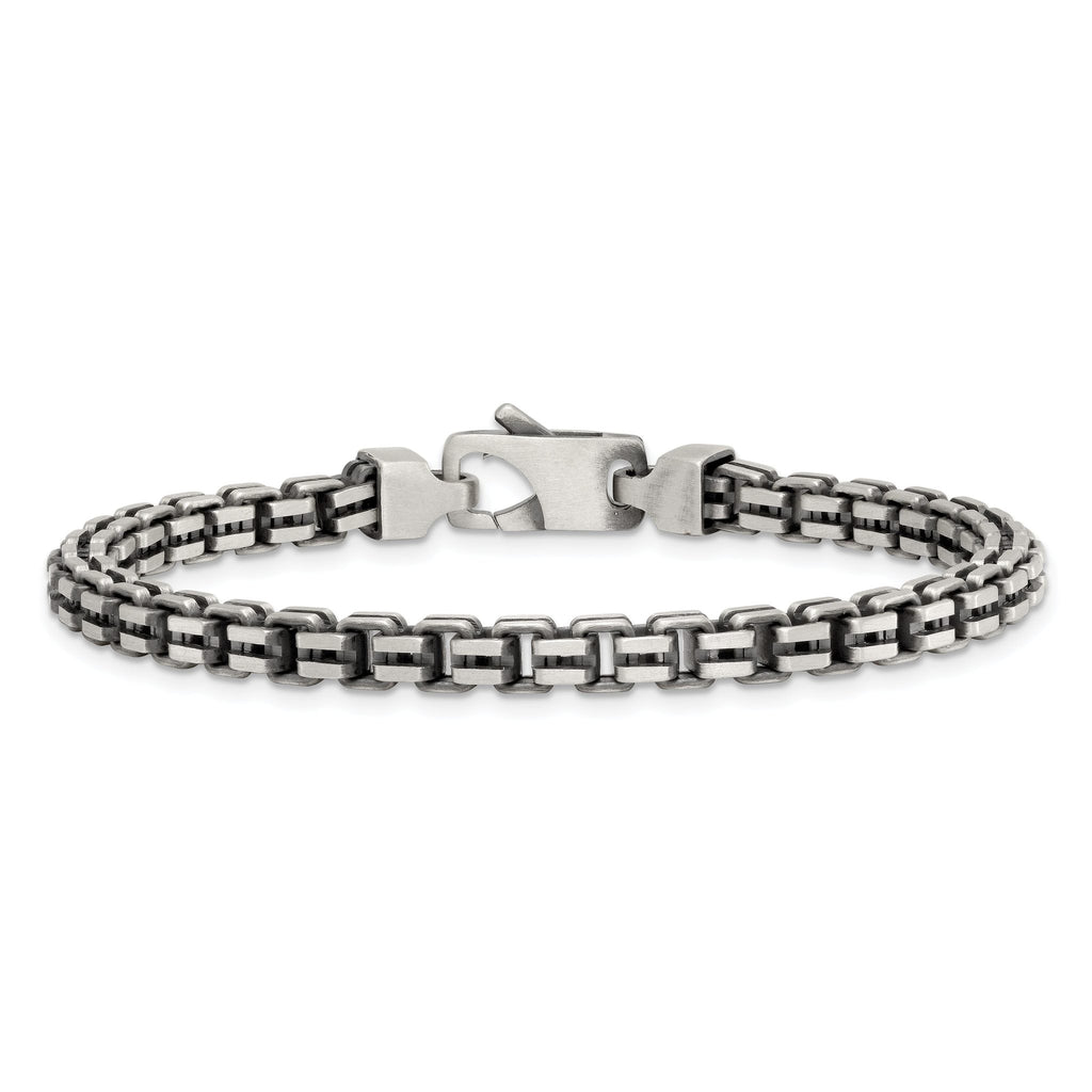 Sterling Silver Antiqued Brushed 5.00mm Fancy Box Link 7.75 inch Bracelet