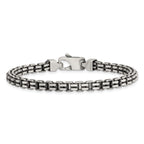 Sterling Silver Antiqued Brushed 5.00mm Fancy Box Link 7.75 inch Bracelet