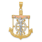 14K Tri-Color Gold Mariner's Cross Pendant with Diamond-Cut Textured Finish