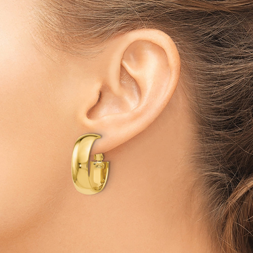 10K Polished Omega Back Hoop Earrings