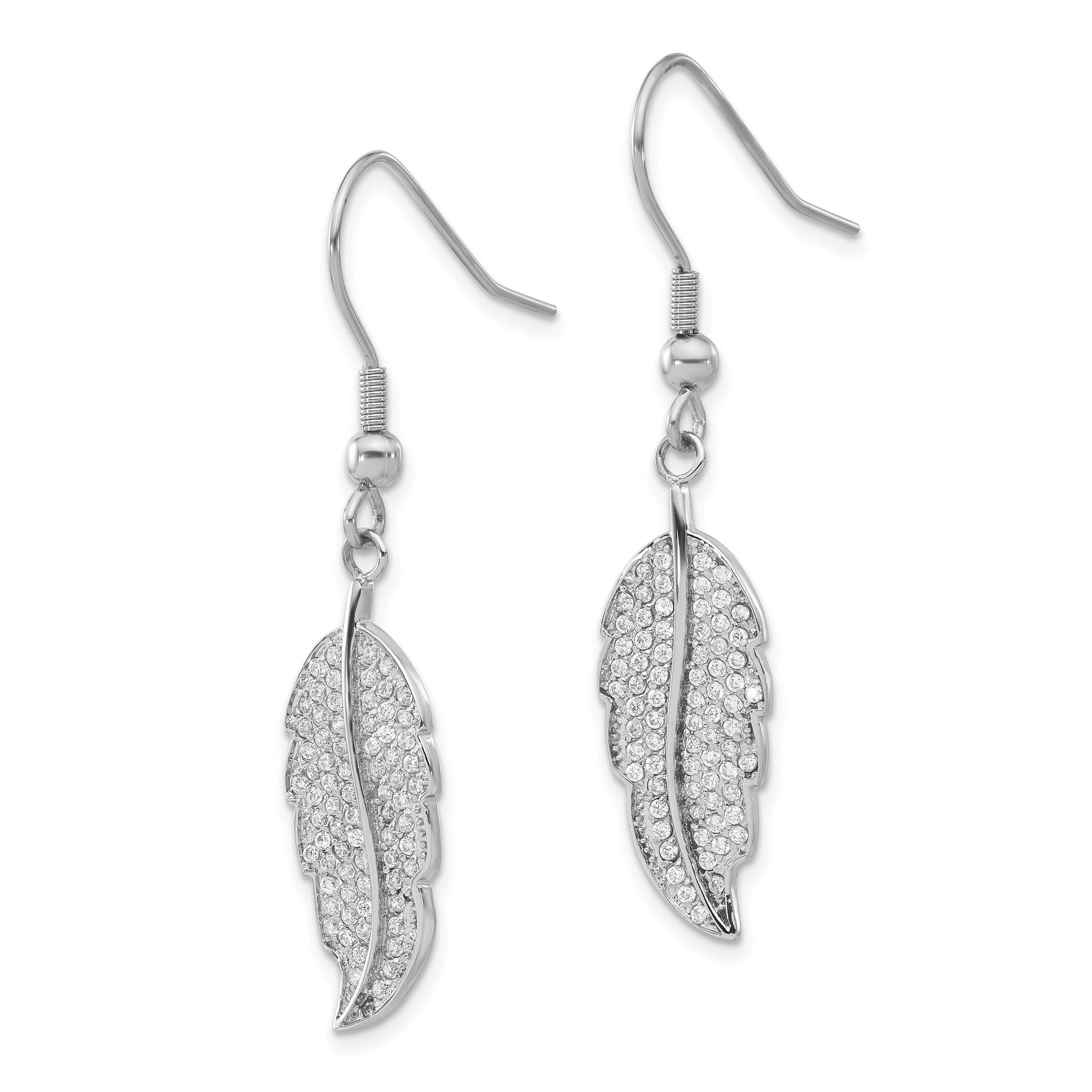 Stainless Steel Polished Leaf Cubic Zirconia Drop Dangle Earrings for Women Secondary image