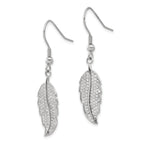 Stainless Steel Polished Leaf Cubic Zirconia Drop Dangle Earrings for Women