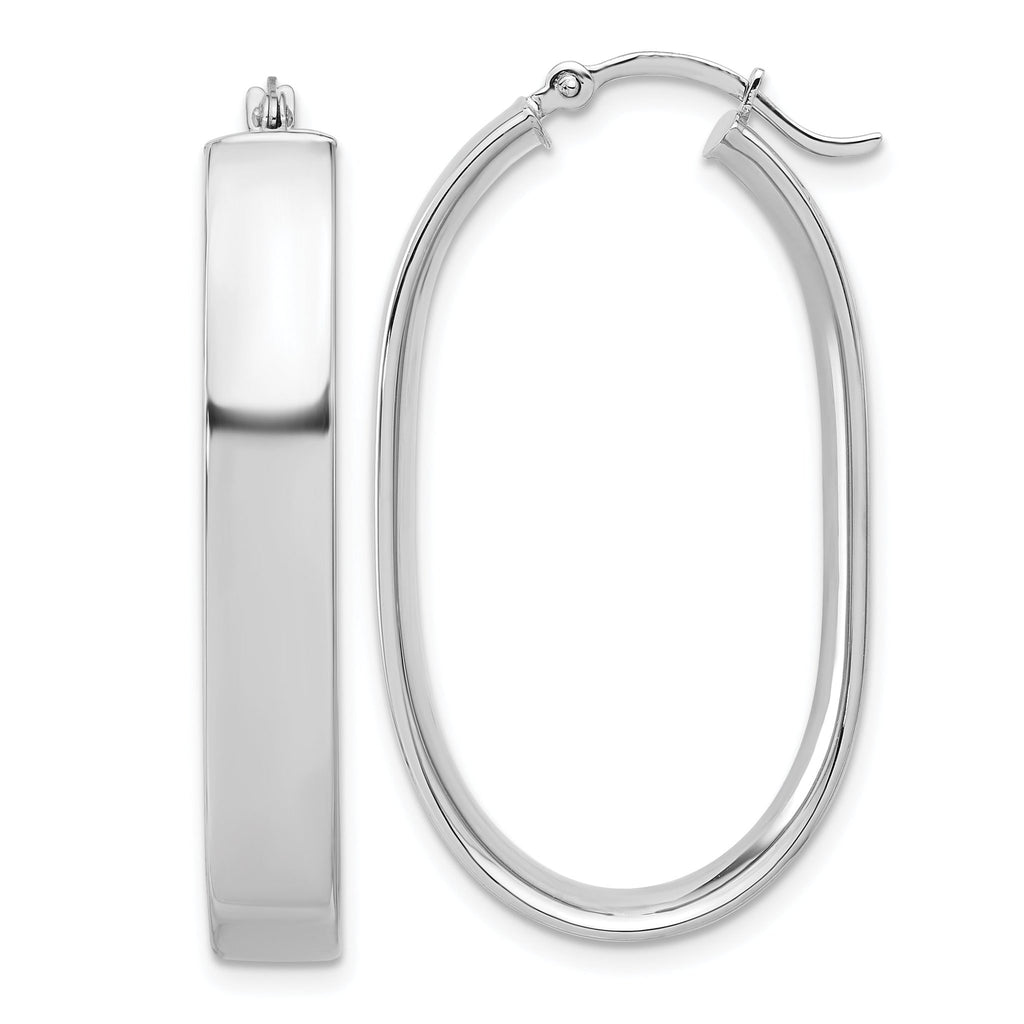 14k White Gold Oval Hoop Earrings